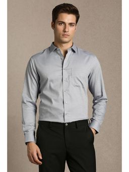 Louis Philippe - Men Grey Slim Fit Textured Full Sleeves Formal Shirt