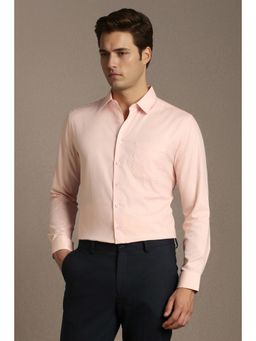 Louis Philippe - Men Pink Slim Fit Textured Full Sleeves Formal Shirt