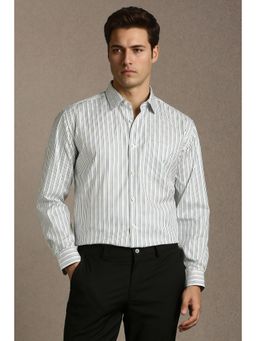 Louis Philippe - Men White Classic Fit Stripe Full Sleeves Formal Shirt