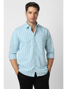 Peter England - Men Light Blue Slim Fit Stripe Shirt