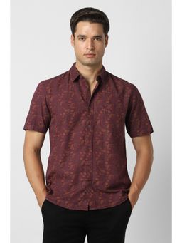 Peter England - Men Maroon Slim Fit Print Shirt