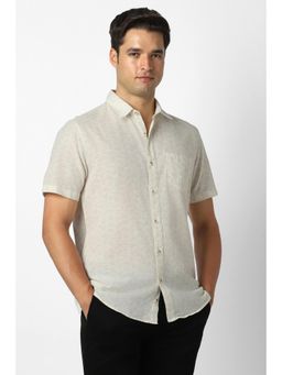 Peter England - Men Cream Slim Fit Print Shirt