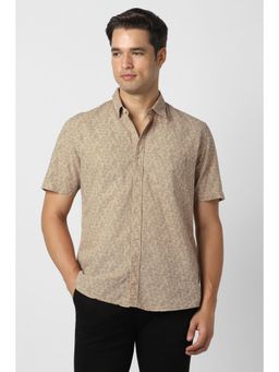 Peter England - Men Beige Slim Fit Print Shirt