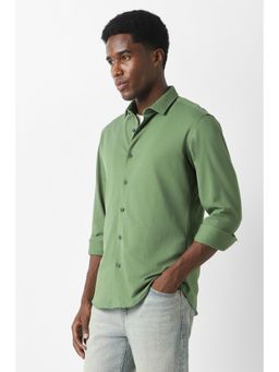Van Heusen - Men Green Slim Fit Solid Full Sleeves Party Shirt