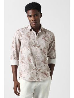 Van Heusen - Men Beige Slim Fit Print Full Sleeves Party Shirt