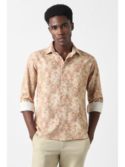 Van Heusen - Men Peach Slim Fit Print Full Sleeves Party Shirt