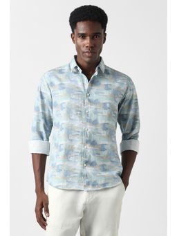 Van Heusen - Men Light Blue Slim Fit Print Full Sleeves Party Shirt