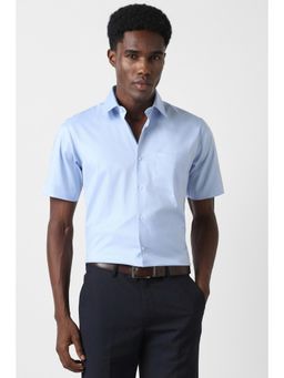 Van Heusen - Men Light Blue Custom Fit Solid Half Sleeves Formal Shirt