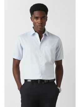 Van Heusen - Men Light Blue Custom Fit Check Half Sleeves Formal Shirt