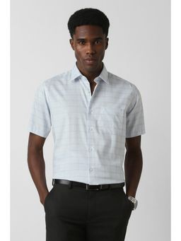 Van Heusen - Men Light Blue Custom Fit Check Half Sleeves Formal Shirt