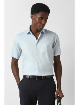 Van Heusen - Men Light Blue Custom Fit Textured Half Sleeves Formal Shirt