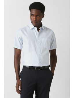Van Heusen - Men Light Blue Custom Fit Check Half Sleeves Formal Shirt