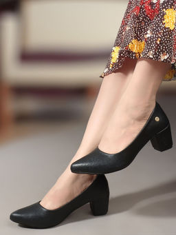 Carlton London - Black Textured Closed Back Women Casual Wear Pumps