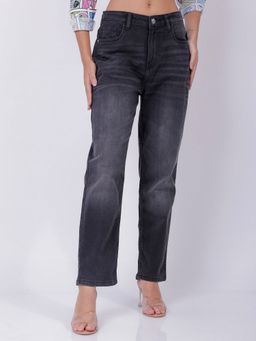 Freehand - Black Solid/Plain Straight Jeans