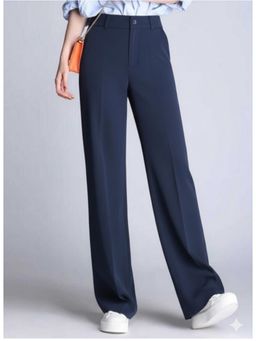 BROADSTAR - Women Navy Blue Straight Fit Korean Trousers