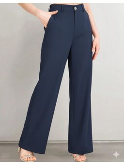 BROADSTAR - Women Navy Blue Straight Fit Korean Pants