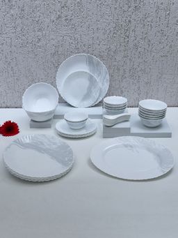 At Home by Nilkamal - Arias Fluted Graphite Snow Dinner Set - 33 Pieces