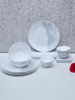 At Home by Nilkamal - Arias Fluted Graphite Snow Dinner Set - 14 Pieces