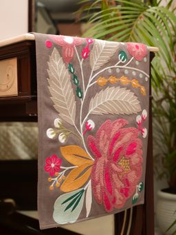 Lush & Beyond - Brown Embroidered Cotton Table Runner