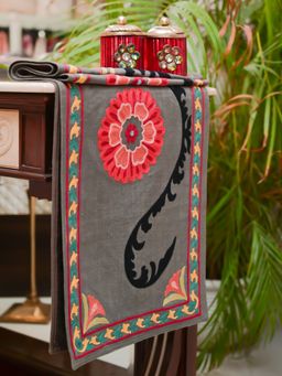 Lush & Beyond - Grey Embroidered Cotton Table Runner