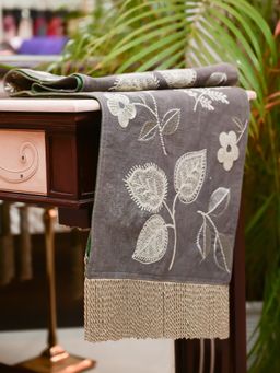 Lush & Beyond - Grey Embroidered Cotton Table Runner