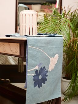 Lush & Beyond - Blue Embroidered Slub Cotton Table Runner