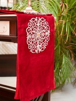 Lush & Beyond - Red Embroidered Velvet Table Runner
