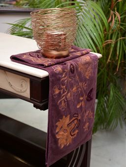 Lush & Beyond - Purple Embroidered Velvet Table Runner