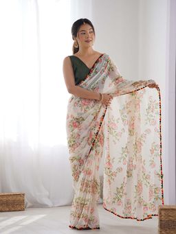 Lush Glam - Multi-Colour Floral Pure Georgette Saree with Unstitched Blouse