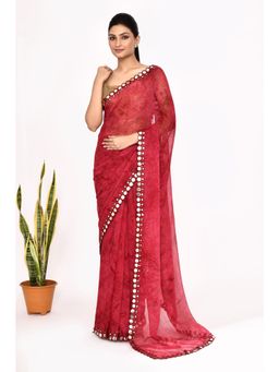 Lush Glam - Maroon Beads and Stones Pure Chiffon Saree with Unstitched Blouse