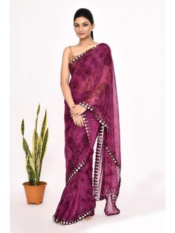 Lush Glam - Purple Beads and Stones Pure Chiffon Saree with Unstitched Blouse