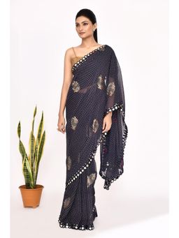 Lush Glam - Blue Beads and Stones Pure Chiffon Saree with Unstitched Blouse