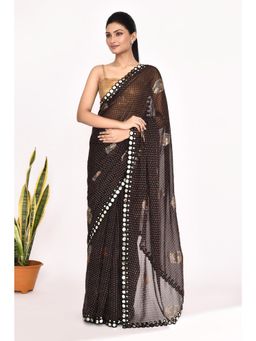 Lush Glam - Brown Beads and Stones Pure Chiffon Saree with Unstitched Blouse