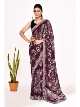 Lush Glam - Purple Tie and Dye Embroidered Pure Georgette Border Saree with Unstitched Blouse