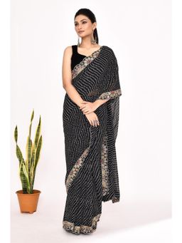 Lush Glam - Black Bandhani Embroidered Pure Georgette Border Saree with Unstitched Blouse