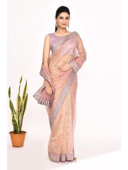Lush Glam - Peach Embroidered Organza Border Saree with Unstitched Blouse