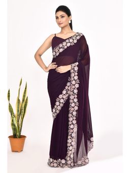 Lush Glam - Purple Embroidered Organza Border Saree with Unstitched Blouse