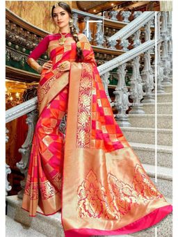 Lush Glam - Red Zari Art Silk Border Saree with Unstitched Blouse