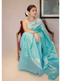 Lush Glam - Blue Zari Art Silk Border Saree with Unstitched Blouse