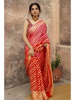 Lush Glam - Red Zari Art Silk Border Saree with Unstitched Blouse