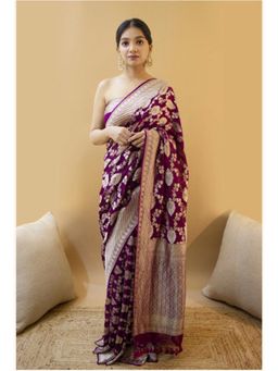 Lush Glam - Purple Zari Art Silk Border Saree with Unstitched Blouse
