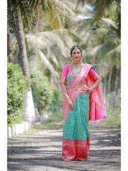 Lush Glam - Blue Zari Art Silk Border Saree with Unstitched Blouse