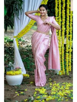 Lush Glam - Pink Zari Art Silk Border Saree with Unstitched Blouse