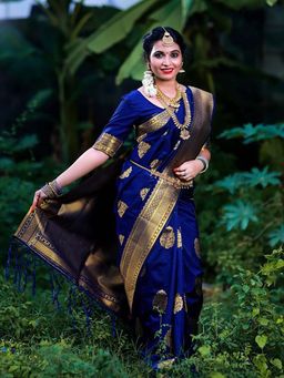 Lush Glam - Blue Zari Art Silk Border Saree with Unstitched Blouse
