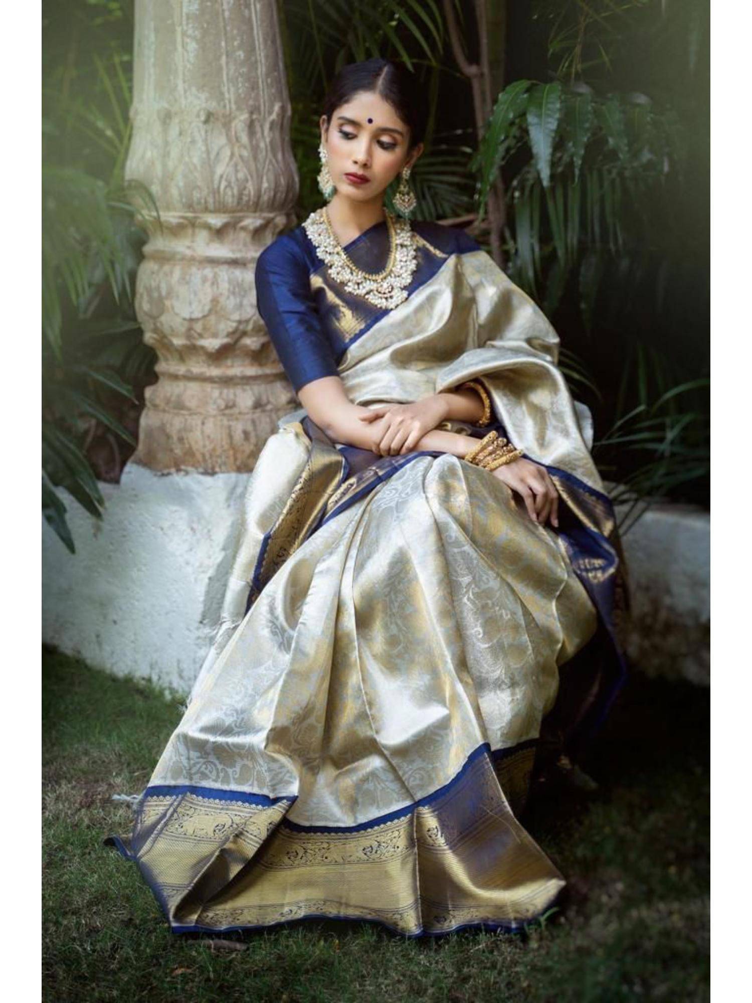 lush glam Cream Zari Art Silk Border Saree with Unstitched Blouse-picture-22
