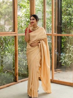 Lush Glam - Cream Art Silk Saree with Unstitched Blouse