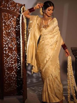 Lush Glam - Cream Zari Art Silk Border Saree with Unstitched Blouse