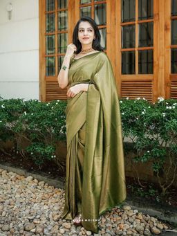 Lush Glam - Green Zari Art Silk Border Saree with Unstitched Blouse