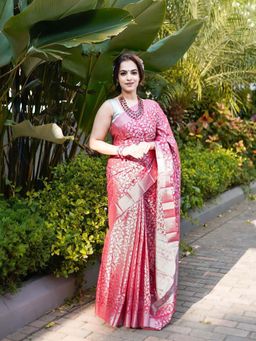 Lush Glam - Pink Zari Art Silk Border Saree with Unstitched Blouse