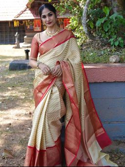 Lush Glam - Cream Zari Art Silk Border Saree with Unstitched Blouse